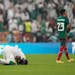 Saudi Arabia’s Firas Al-Buraikan, left, and Mexico’s Jesus Gallardo reacted at the end of the World Cup match between their countries.