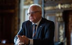 Minnesota Gov. Tim Walz during an interview Wednesday in St. Paul expressed openness to the proposed merger of Fairview Health Services and Sanford He