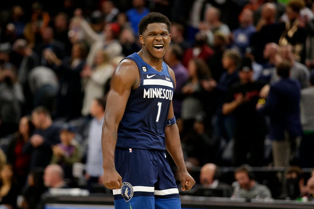 Guard Anthony Edwards was all smiles after the Wolves’ 109-101 victory over the Grizzlies on Wednesday. And why not? He scored 29 points, and Target Center fans were directing “M-V-P” chants at him.