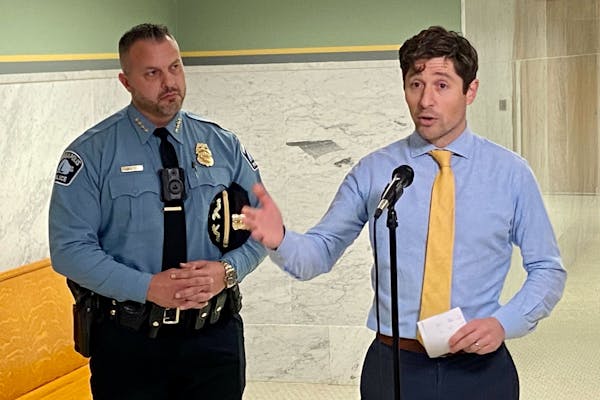 Minneapolis Mayor Jacob Frey and Police Chief Brian O’Hara spoke Thursday at City Hall about the work by the Minneapolis City Council’s budget com
