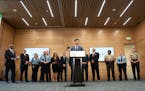 Mayor Jacob Frey spoke at the news conference on establishing a new plan for reducing criminal activity in the city that was announced in September. 