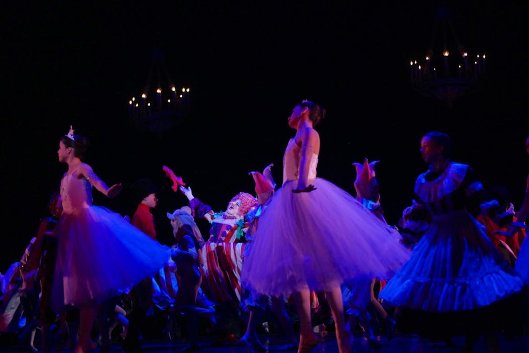 Madame Bonbonniere, Marie and her friends danced a whirling finale as Marie’s dream begins to fade in Minnesota Dance Theatre’s “Loyce Houlton’s Nutcracker Fantasy.”