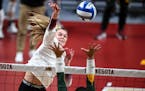 Minnesota Gophers outside hitter Jenna Wenaas (2) hits the ball against South East Louisiana during the first set.