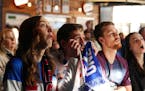 Leah Schaefer of St. Paul and boyfriend Jason Benedict of St. Louis Park watched a broadcast of the U.S.-Netherlands soccer match on Saturday, at Utep