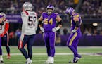 Vikings offensive tackle Blake Brandel (64) made his first NFL start on Nov. 24 against the Patriots.