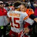 Bengals quarterback Joe Burrow, right, is 3-0 against Patrick Mahomes and the Chiefs. 