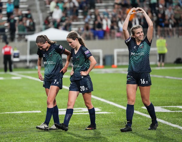 Elizabeth Rapp (7), Catherine Rapp (20) and Addison Symonds exited the field after the Aurora’s only loss of its first season, against South Georgia