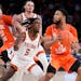 Illinois’ Jayden Epps looked for a way past Texas’ Marcus Carr (5) in overtime during the Illini’s 85-78 victory in the Jimmy V Classic in New Y