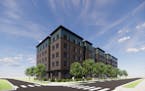 Rendering of the Lumin, a 60-unit affordable housing building for seniors, will open in fall 2023 in the Highland Bridge mixed-use development in St. 