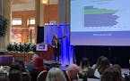Minnesota State Demographer Susan Brower, in a presentation to the state Chamber of Commerce Wednesday, showed how the number of workers drops off as 