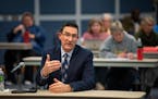 Cory McIntyre, Osseo Area Schools superintendent, answered a question Nov. 30, as he was interviewed by the Anoka-Hennepin School Board during their m