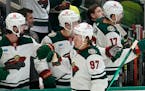 The Wild’s Kirill Kaprizov celebrated after scoring against Dallas on Sunday. That extended his goal-scoring streak to six games, and he scored agai