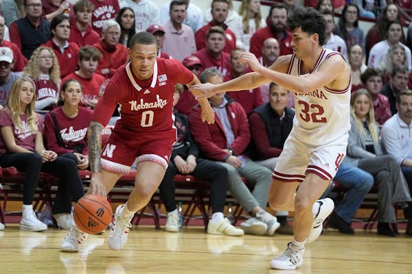 When Indiana’s Trey Galloway (32) wasn’t guarding Nebraska’s C.J. Wilcher, he was scoring a career-high 20 points the the No. 14 Hoosiers’ 81-