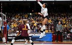 The Gophers celebrated about defeating Southeast Louisiana in their opening match of the NCAA volleyball tournament.