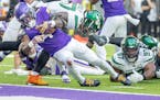 Vikings running back Dalvin Cook jumped into the end zone for a touchdown against the Jets on Sunday.