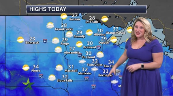 Morning forecast: Cloudy, snow south; high 32