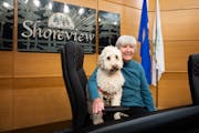 Shoreview Mayor Sandy Martin often brings her dog Rafa to Shoreview City Hall. She is retiring after 26 years in the city’s top job.