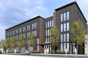 Rendering by UrbanWorks Architecture of the new Agate Housing and Services shelter and affordable housing slated to open in south Minneapolis in 2026.