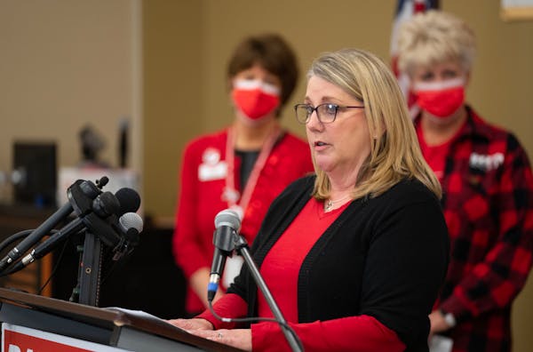 Ericka Helling, an RN at M Health Fairview, spoke at a news conference Wednesday at the Minnesota Nurses Association in St. Paul.