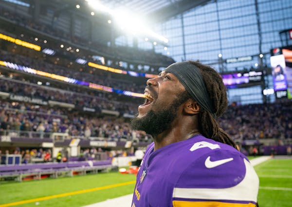 Vikings running back Dalvin Cook celebrates after defeating the Colts 39-36 