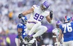 Danielle Hunter celebrates after a sack against the New York Giants in December.