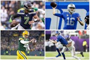 The Vikings could face, clockwise from top left, Geno Smith, Jared Goff, Daniel Jones or Aaron Rodgers in the first round of the NFL playoffs. 