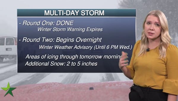 Evening forecast: Low of 30 and snowy at times as second round of storm begins overnight