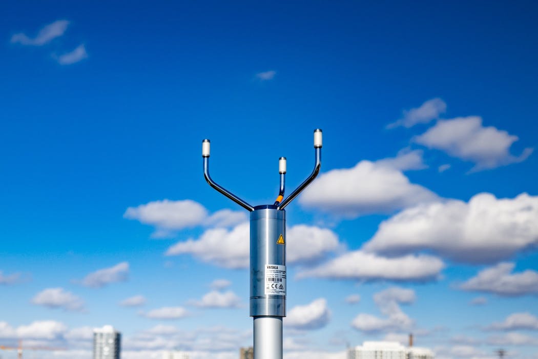 The model of wind sensor now being used at the airport, made by the Finnish company Vaisala. Photographs of the actual airport sensor were not available.
