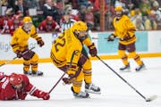 Gophers forward Bryce Brodzinski (22) has nine goals and eight assists so far this season. Minnesota plays St. Cloud State in a home-and-home series t