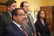 Minnesota Attorney General Keith Ellison details initial steps in his office’s review of the proposed Sanford-Fairview merger in November in St. Pau