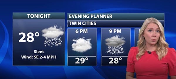 Evening forecast: Low of 28; clouds with ice mixing with, possibly changing to snow