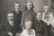 The Freeburg family of Anoka County, around 1904. Clockwise from left: Olaf, Jack, Mary, Daniel, Caroline and David.