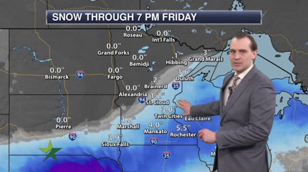 Morning forecast: Mostly cloudy, high 30; snow moves in overnight