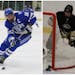 Rogers’ Chase Cheslock (left) and Andover’s Cooper Conway hold prominent positions in the NHL Central Scouting Midterm 2023 Rankings.