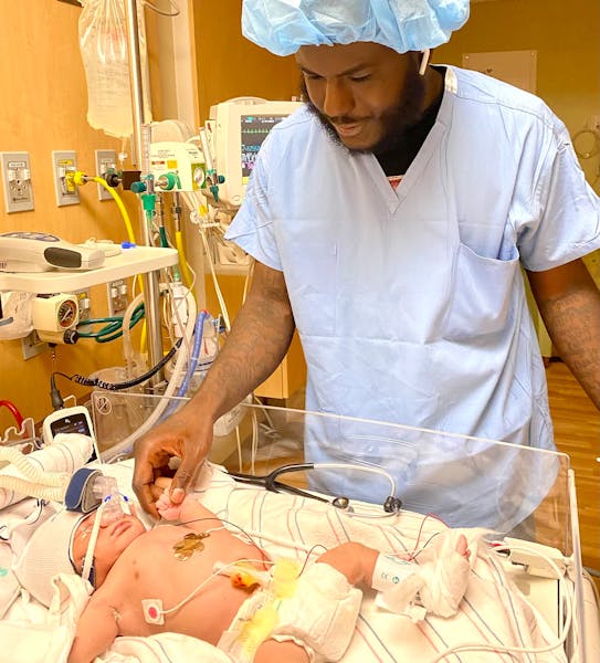 Alameen Allah Shabazz on the day his son Adonis was born in June 2021.