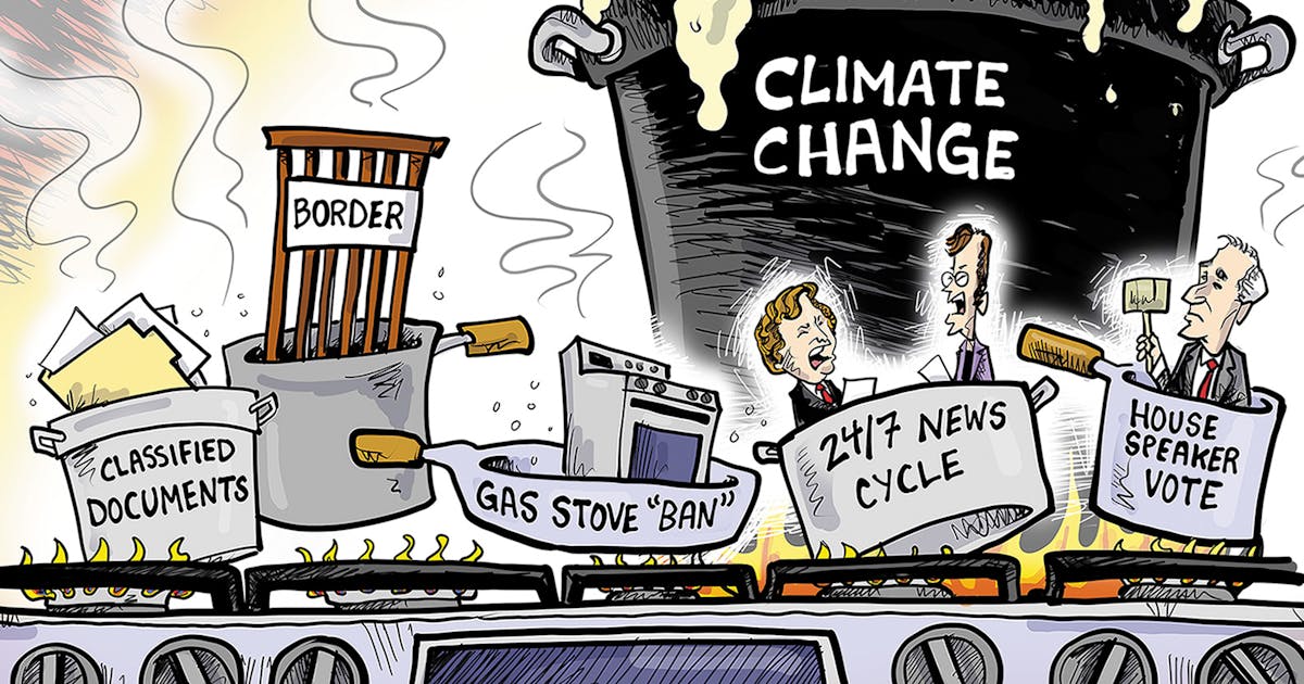 Editorial cartoon: Climate change on the back burner - Star Tribune