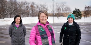 Jessica Mager, center, Randi Walz, left, and Michelle Lewis, right, organized West St. Paul residents to voice support for a new mental health facilit
