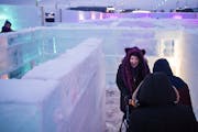 Malissa Medina helps Kevin Sullivan, who uses a walker, navigate the Minnesota Ice Maze in Eagan on Jan. 12, 2023. The maze will be bigger in 2024. 