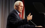 Former Vice President Mike Pence speaks at the Florida chapter of the Federalist Society’s annual meeting Feb. 4, 2022, in Lake Buena Vista, Fla.