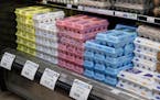 Cartons of eggs are on display at HarvesTime Foods on Thursday, Jan. 5, 2023, in Chicago. U.S. Sen. Jack Reed sent a letter Tuesday, Jan. 24, asking f