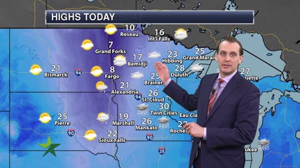 Afternoon forecast: Light to moderate snow, high 30