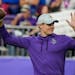 Minnesota Vikings head coach Kevin O'Connell throws before an NFL wild card football game against the New York Giants Sunday, Jan. 15, 2023, in Minnea