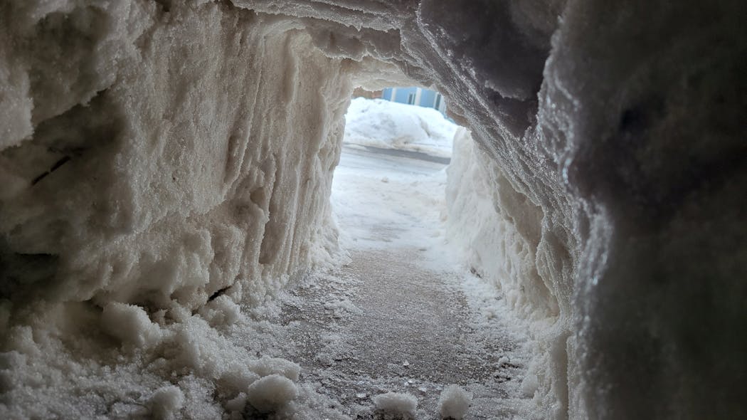 Inside Ande Quercus’ pedestrian snow tunnel.