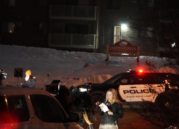 The scene Tuesday when a White Bear Lake police officer was shot while attempting to make an arrest at the Lakewood Hills apartment complex in the 310