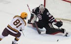 Gophers forward Jimmy Snuggerud, above vs. St. Cloud State earlier this month, is tied for the team lead in points with 31. Minnesota hosts Michigan S