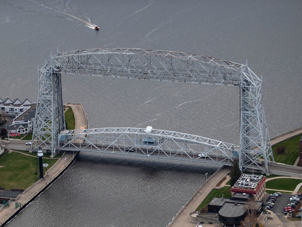 Duluth's Aerial Lift Bridge photographed from an airplane in 2019.