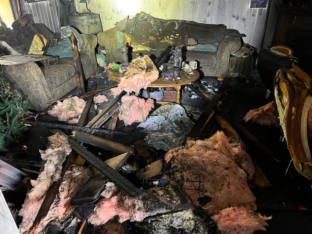 A fire-damaged room in the home of Twin Cities acting couple Autumn Ness and Reed Sigmund.