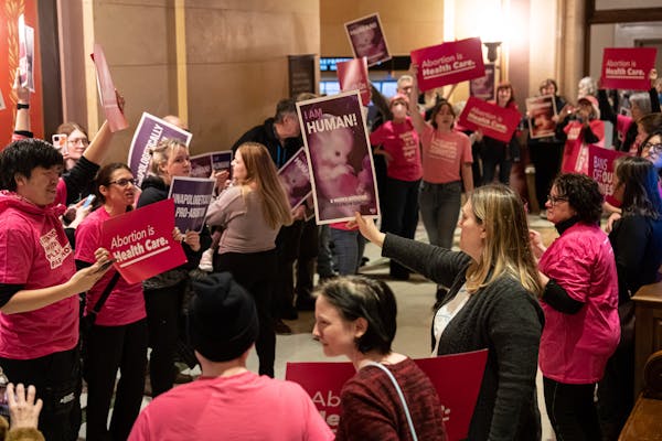 Protesters on both sides of the abortion debate faced off outside the Minnesota House chamber before a floor vote Jan. 19.
