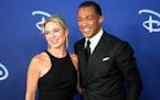 Amy Robach, left, and T. J. Holmes appear the Disney 2022 Upfront presentation on May 17, 2022, in New York. 