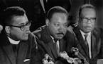 During the Memphis sanitation strike in 1968, the Rev. Martin Luther King Jr. held a news conference with the Rev. James M. Lawson Jr. (left) and the 